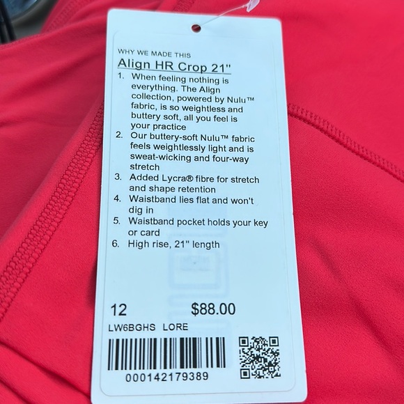 Lululemon Align High Rise Crop 21" Love Red NWT Size 12 - Picture 3 of 5